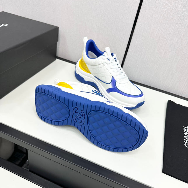 CC SNEAKER IN WHITE MIX COBALT BLUE EMBROIDERED LAMBSKIN