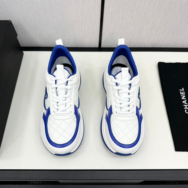 CC SNEAKER IN WHITE MIX COBALT BLUE EMBROIDERED LAMBSKIN