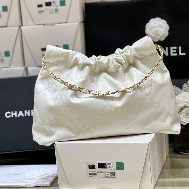 CC 19 HOBO BAG 43CM WHITE GOATSKIN GOLD HARDWARE