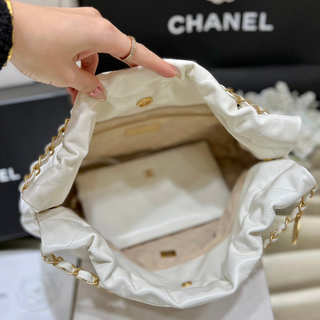 CC 19 HOBO BAG 43CM WHITE GOATSKIN GOLD HARDWARE