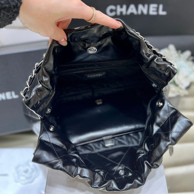 CC 19 HOBO BAG 43CM BLACK GOATSKIN SILVER HARDWARE