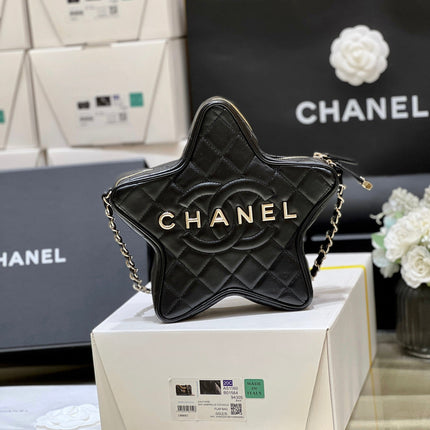 CC STAR CROSSBODY BAG 22 IN BLACK CALFSKIN GOLD HARDWARE