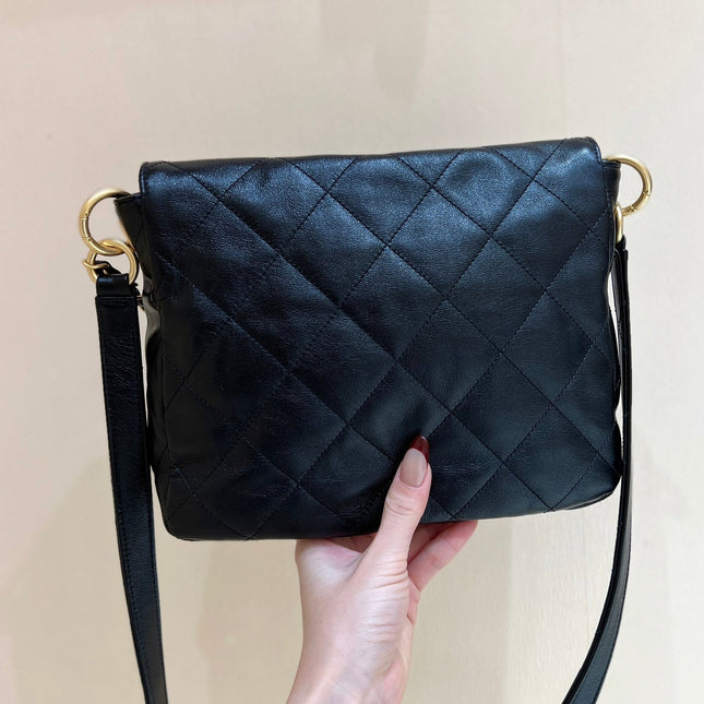 CHANEL 25S HOBO RETRO BAG 24 IN BLACK CALFSKIN GOLD HARDWARE