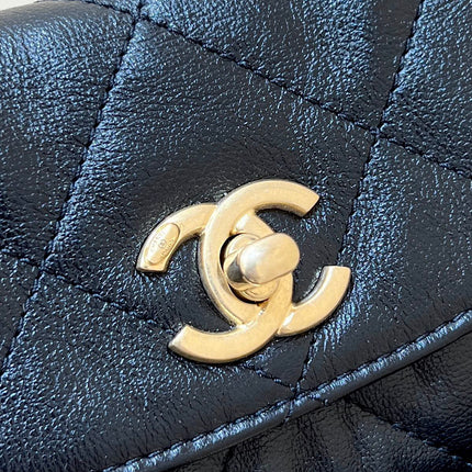 CHANEL 25S HOBO RETRO BAG 24 IN BLACK CALFSKIN GOLD HARDWARE