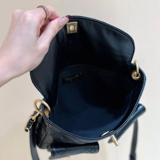 CHANEL 25S HOBO RETRO BAG 24 IN BLACK CALFSKIN GOLD HARDWARE