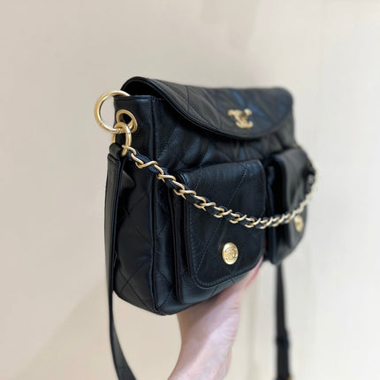 CHANEL 25S HOBO RETRO BAG 24 IN BLACK CALFSKIN GOLD HARDWARE