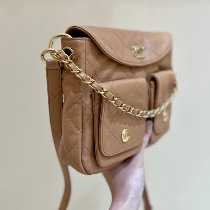 CHANEL 25S HOBO RETRO BAG 24 IN WARM TAUPE CALFSKIN