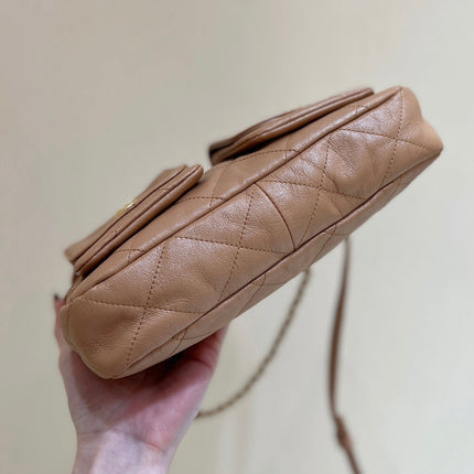 CHANEL 25S HOBO RETRO BAG 24 IN WARM TAUPE CALFSKIN