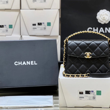 25S CHANEL TOTE CROSSBODY BAG 19 IN BLACK CALFSKIN WITH METAL HANDLE