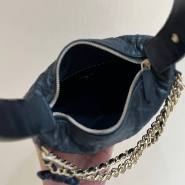 CHANEL 25S HALFMOON BAG 18 IN BLACK CALFSKIN