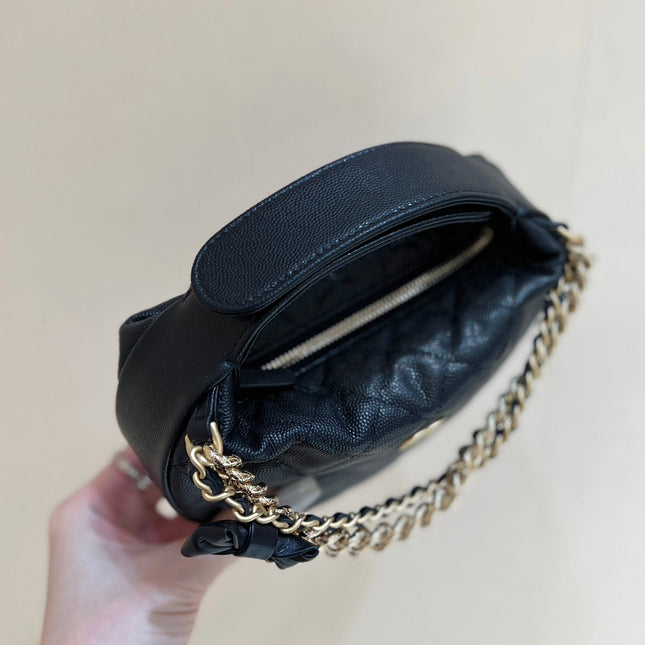 CHANEL 25S HALFMOON BAG 18 IN BLACK CALFSKIN