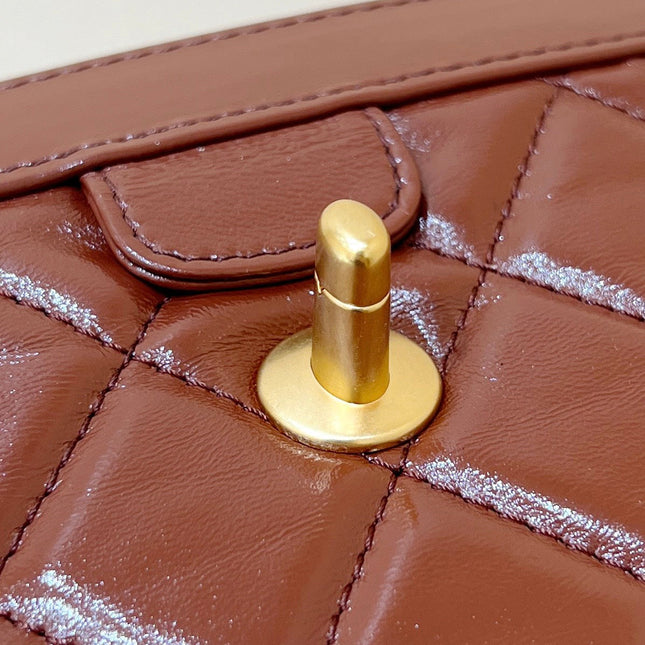CHANEL TOP HANDLE BAG 18 IN BROWN OIL-WAX LAMBSKIN GOLD HARDWARE