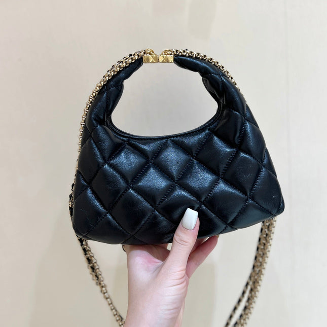 CHANEL HOBO 20 IN BLACK CALFSKIN GOLD HARDWARE