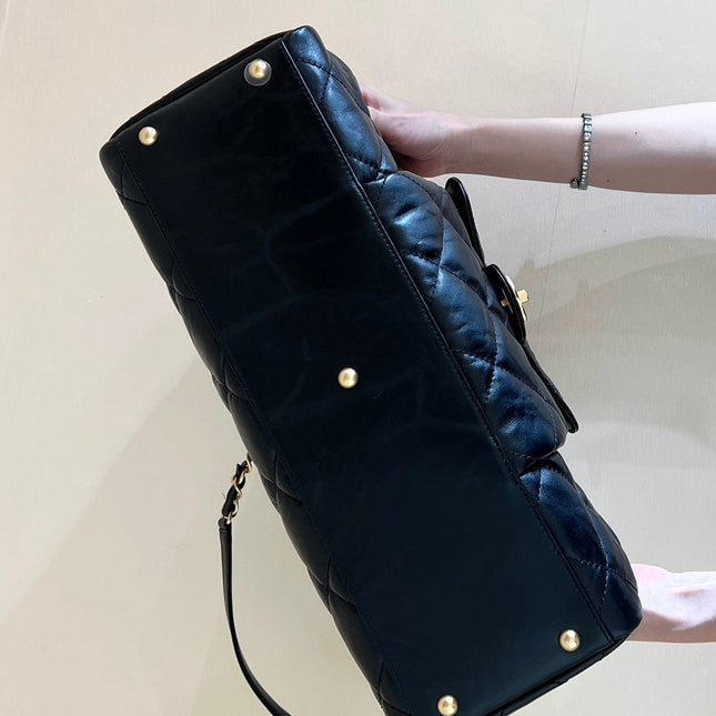 BOWLING BAG 44 IN BLACK SOFT LAMBSKIN GOLD HARDWARE