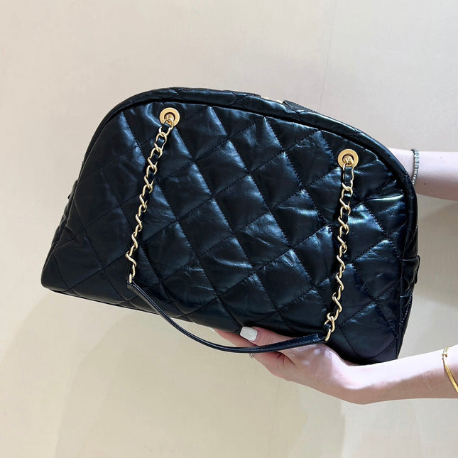BOWLING BAG 44 IN BLACK SOFT LAMBSKIN GOLD HARDWARE