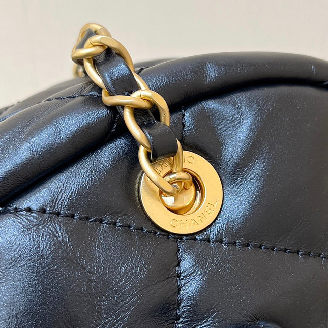 BOWLING BAG 44 IN BLACK SOFT LAMBSKIN GOLD HARDWARE