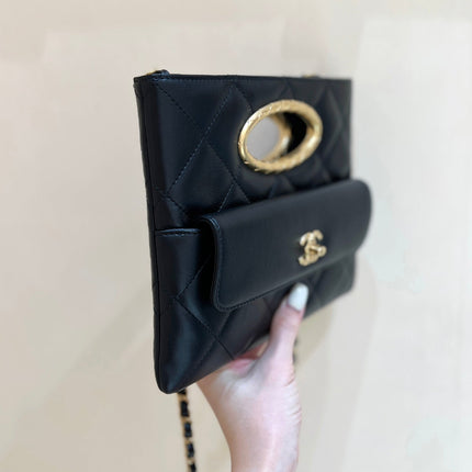CLUTCH 25 IN BLACK SHEEPSKIN GOLD HARDWARE