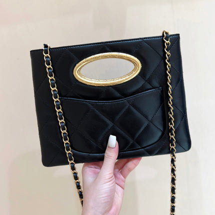 CLUTCH 25 IN BLACK SHEEPSKIN GOLD HARDWARE