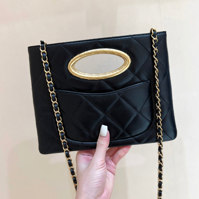CLUTCH 25 IN BLACK SHEEPSKIN GOLD HARDWARE