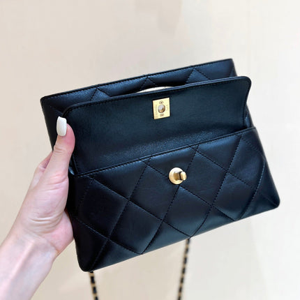 CLUTCH 25 IN BLACK SHEEPSKIN GOLD HARDWARE