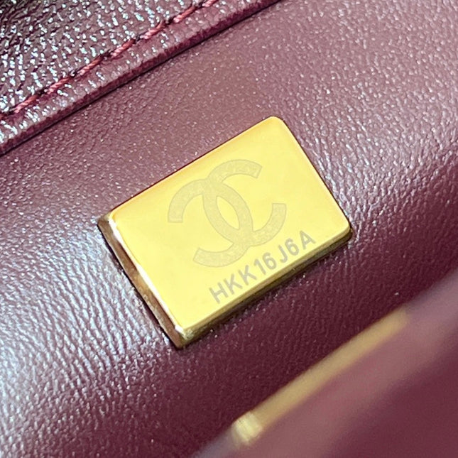 CHANEL TOP HANDLE 19 IN WINE RED LAMBSKIN GOLD HARDWARE
