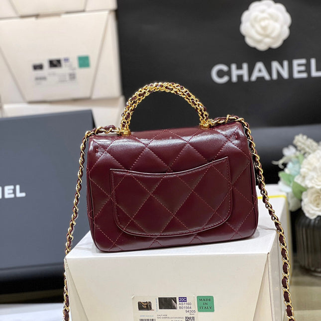 CHANEL TOP HANDLE 19 IN WINE RED LAMBSKIN GOLD HARDWARE
