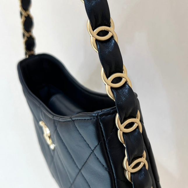 CHANEL HOBO 24 IN BLACK LAMBSKIN GOLD HARDWARE