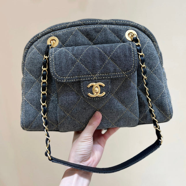 BOWLING BAG 33 IN SANTAS GRAY DENIM GOLD HARDWARE