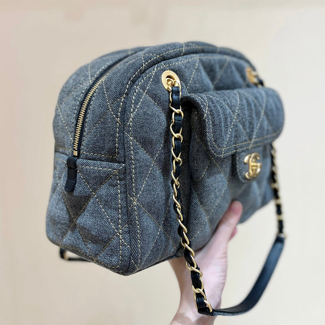 BOWLING BAG 33 IN SANTAS GRAY DENIM GOLD HARDWARE