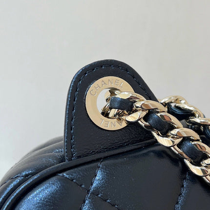 CHANEL CAMERA BAG 24 IN CONGO BLACK SHINY CALFSKIN GOLD CHAIN