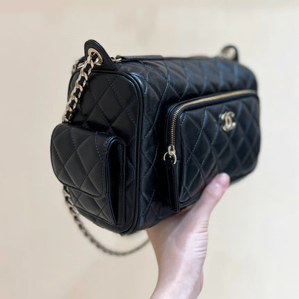 CHANEL CAMERA BAG 24 IN CONGO BLACK SHINY CALFSKIN GOLD CHAIN