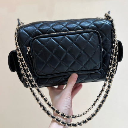 CHANEL CAMERA BAG 24 IN CONGO BLACK SHINY CALFSKIN GOLD CHAIN