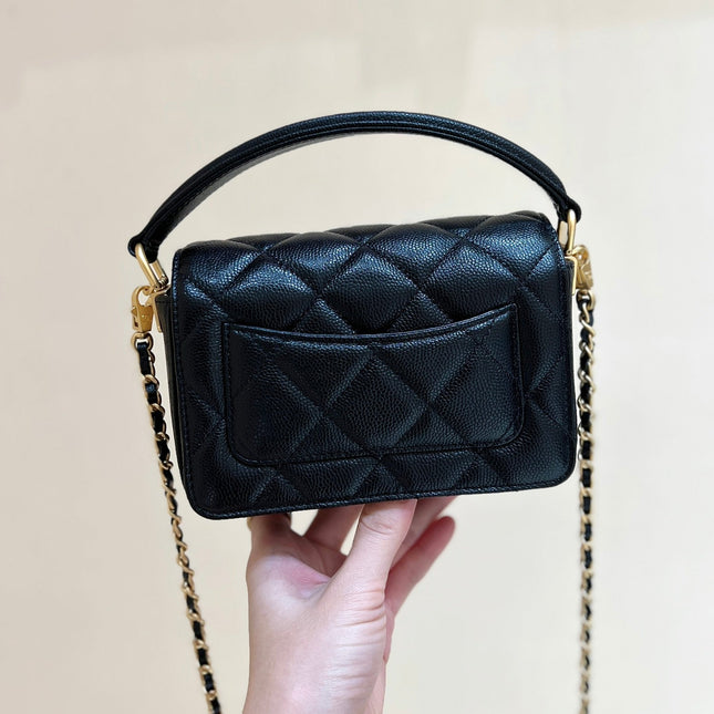 CHANEL FLAP BAG 16 IN BLACK GRAINED CALFSKIN GOLD HARDWARE