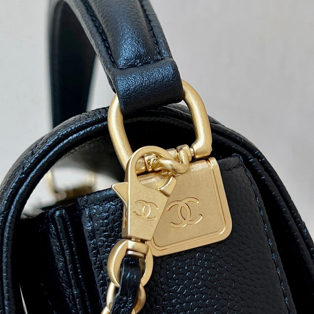 CHANEL FLAP BAG 16 IN BLACK GRAINED CALFSKIN GOLD HARDWARE
