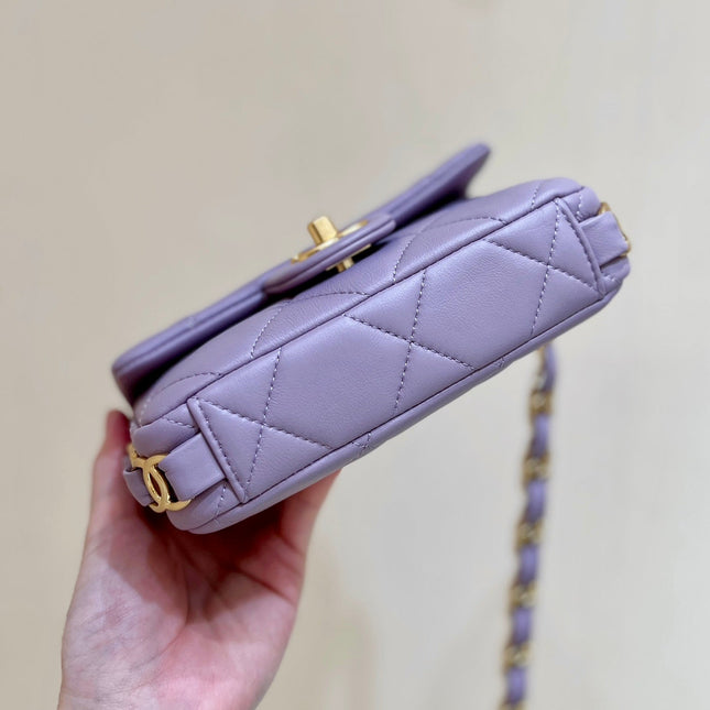 MINI FLAP BAG 16 IN BABY PURPLE LAMBSKIN GOLD DOUBLE C THICK CHAIN