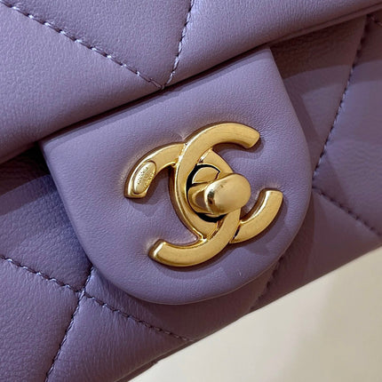 MINI FLAP BAG 16 IN BABY PURPLE LAMBSKIN GOLD DOUBLE C THICK CHAIN