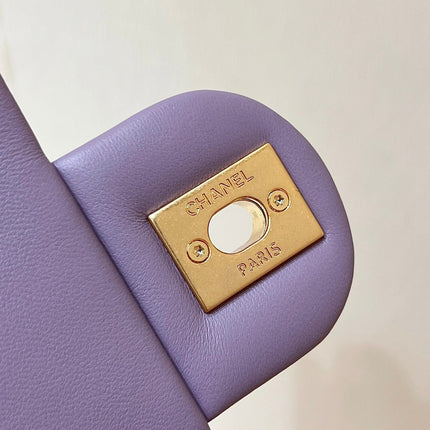 MINI FLAP BAG 16 IN BABY PURPLE LAMBSKIN GOLD DOUBLE C THICK CHAIN