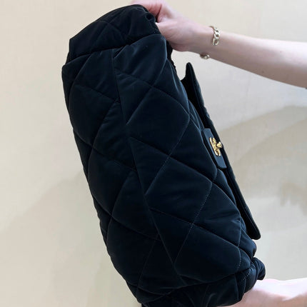 CHANEL HOBO 44 IN COCONEIGE BLACK NYLON VELVET GOLD HARDWARE