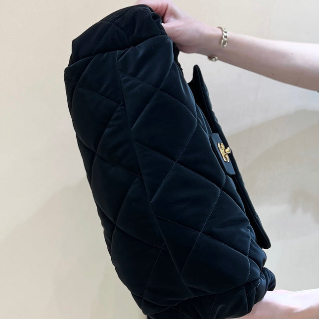 CHANEL HOBO 44 IN COCONEIGE BLACK NYLON VELVET GOLD HARDWARE
