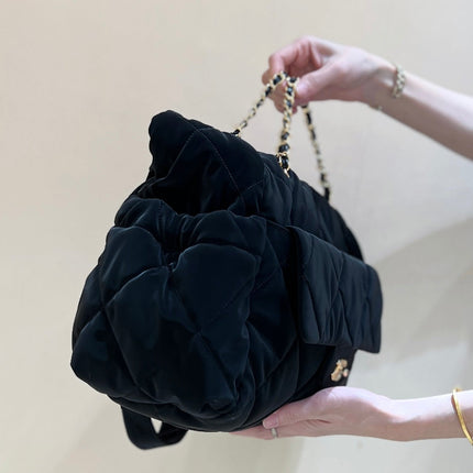 CHANEL HOBO 44 IN COCONEIGE BLACK NYLON VELVET GOLD HARDWARE