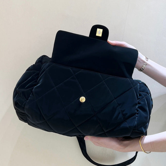 CHANEL HOBO 44 IN COCONEIGE BLACK NYLON VELVET GOLD HARDWARE