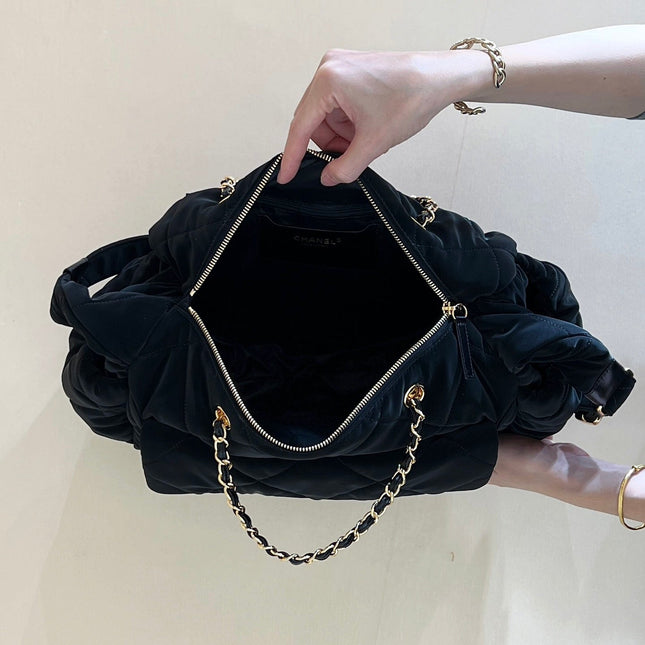CHANEL HOBO 44 IN COCONEIGE BLACK NYLON VELVET GOLD HARDWARE