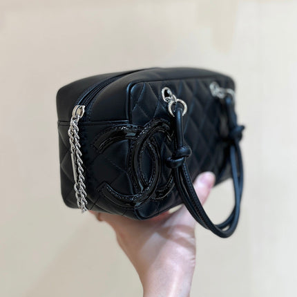 25S CHANEL CAMBON BOSTON BAG 21 IN BLACK CALFSKIN SILVER HARDWARE