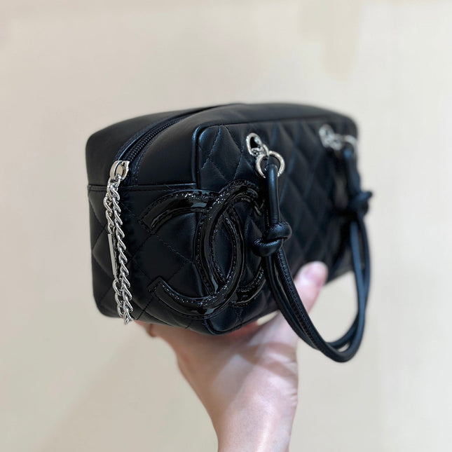 25S CHANEL CAMBON BOSTON BAG 21 IN BLACK CALFSKIN SILVER HARDWARE