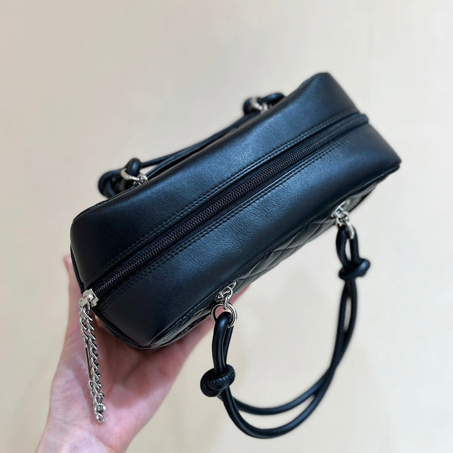 25S CHANEL CAMBON BOSTON BAG 21 IN BLACK CALFSKIN SILVER HARDWARE