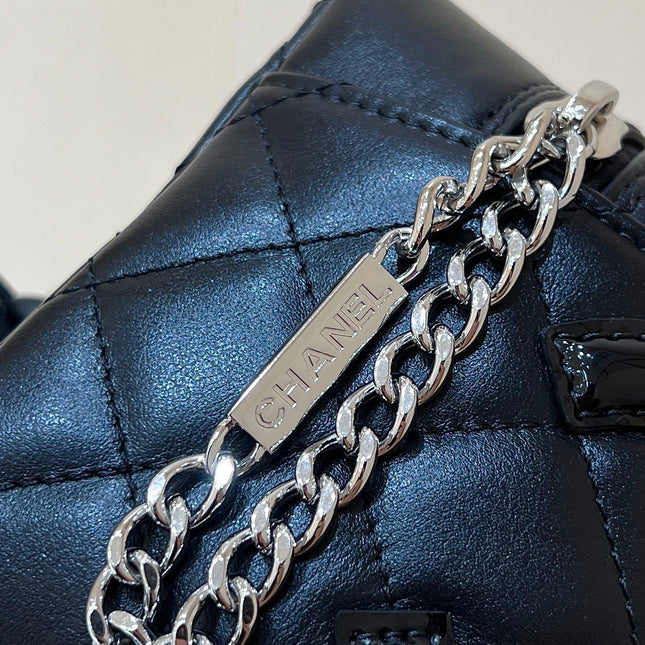 25S CHANEL CAMBON BOSTON BAG 21 IN BLACK CALFSKIN SILVER HARDWARE