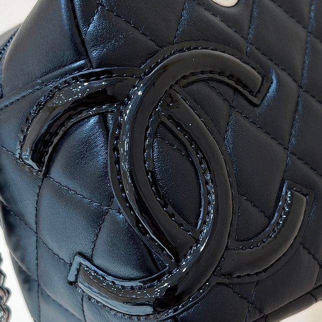 25S CHANEL CAMBON BOSTON BAG 21 IN BLACK CALFSKIN SILVER HARDWARE