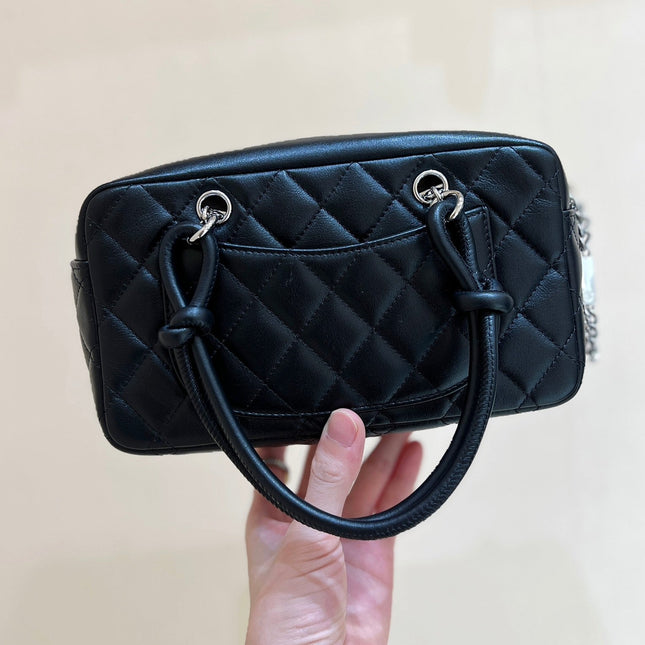 25S CHANEL CAMBON BOSTON BAG 21 IN BLACK CALFSKIN SILVER HARDWARE