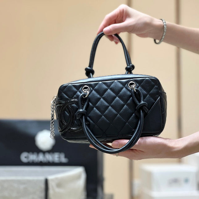 25S CHANEL CAMBON BOSTON BAG 27 IN FULL BLACK CALFSKIN
