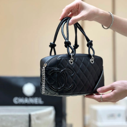 25S CHANEL CAMBON BOSTON BAG 27 IN FULL BLACK CALFSKIN